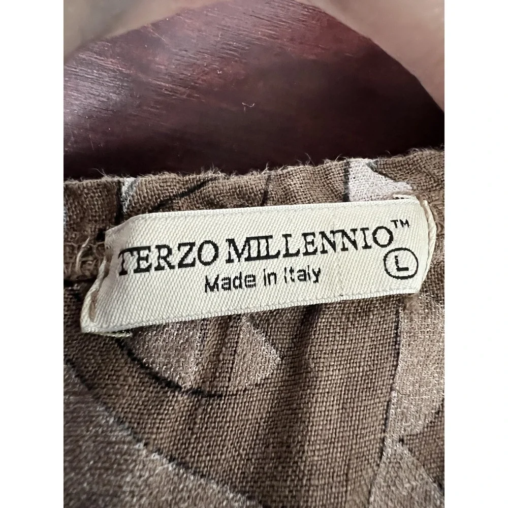 Terzo Millennio Women's Linen Blouse Top‎ Large Italy Ruffle Sleeve Coastal Boho